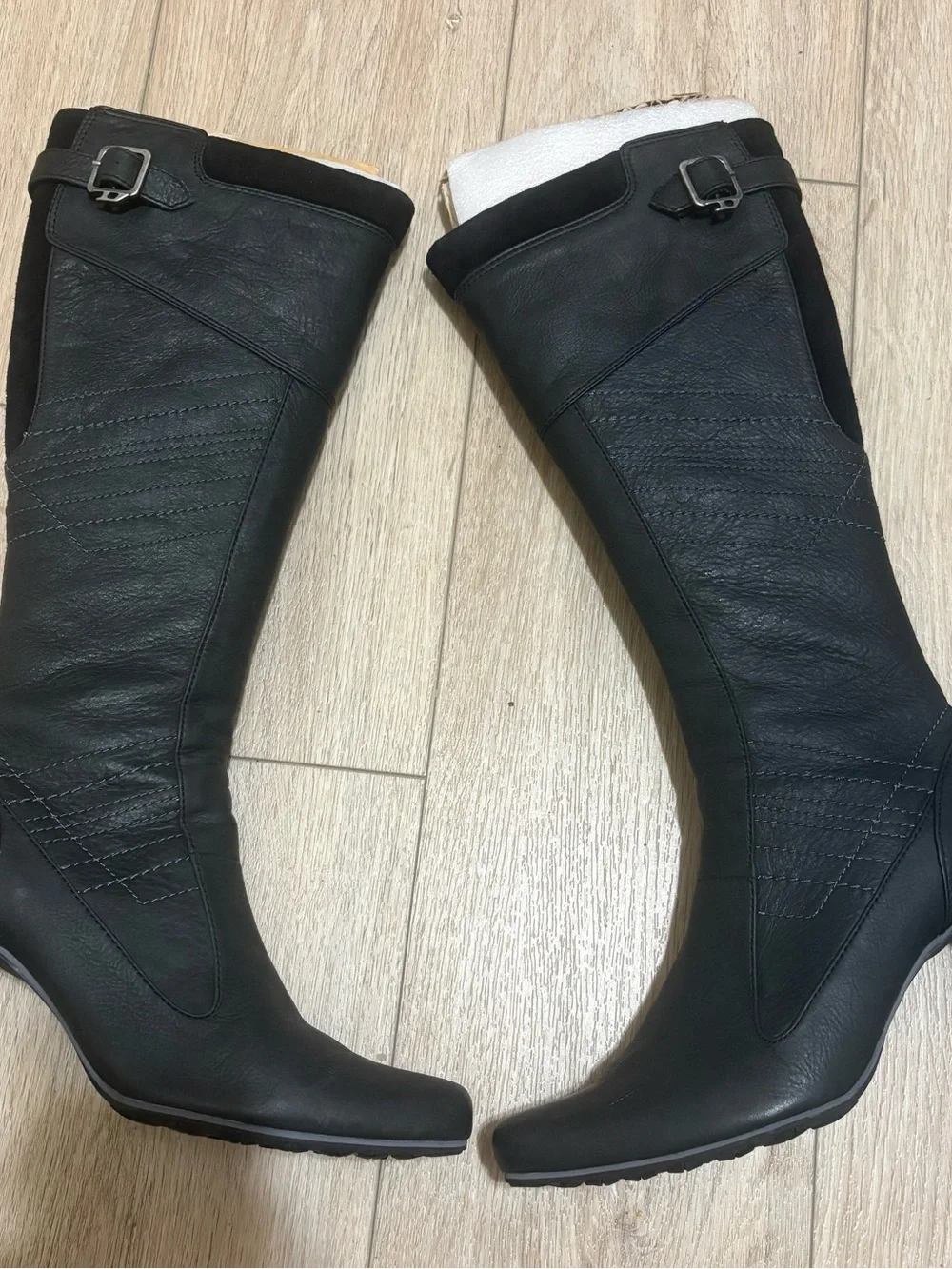 Diesel Black Leather Over-The-Knee Boots with Buckle Accent